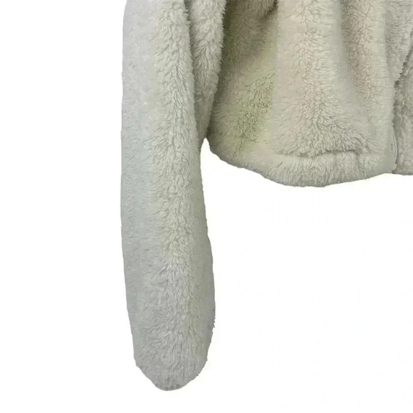 OFFLINE by Aerie Women's Large White Fleece Zip-Up Teddy Jacket Cropped - Picture 8 of 9